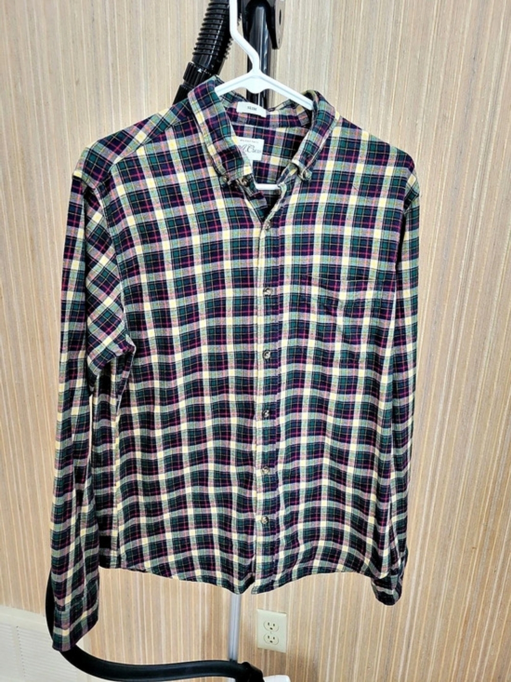 J.Crew Brushed Twill Slim Plaid Shirt Green & Multicolor Medium